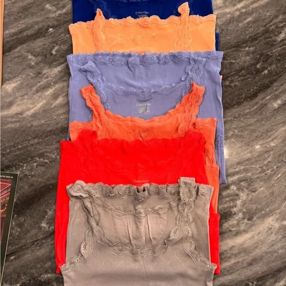 Calvin Klein Women's Lace Trim Camisole Set of 6. Perfect for layering. Exc cond - Picture 1 of 7